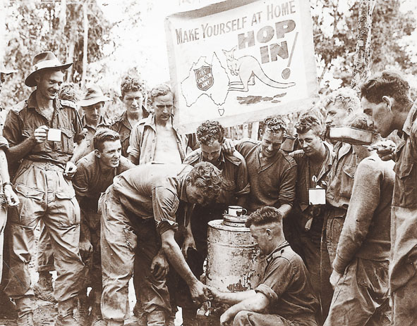 Historical photo of an iconic Hop In Hop Out Red Shield Defence Services tent.